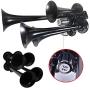 Shueriu Train Horn - 4-Trumpet 180 psi Air System 150dB+ 10 L Metal 12V Train Horns kit for Trucks Air Horn for Any 12V Vehicles Trucks Lorrys Trains Boats Cars Black