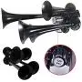 Shueriu Train Horn - 4-Trumpet 180 psi Air System 150dB+ 10 L Metal 12V Train Horns kit for Trucks Air Horn for Any 12V Vehicles Trucks Lorrys Trains Boats Cars Black