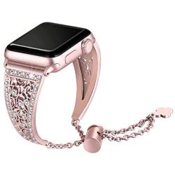 Secbolt Bling Metal Bands Compatible with Apple Watch Band 38mm 40mm iwatch SE Series 6/5/4/3/2/1, Dressy Jewelry Diamond Cuff Bracelet Bangle Wristband Women, Rose Gold