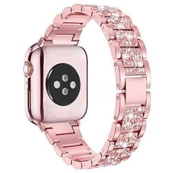 Mosonio Compatible with Apple Watch Band 38mm 40mm 42mm 44mm with Case Women, Jewelry Replacement Metal Wristband Strap with 2 Pack Bling PC Protective Cover for iWatch Series 6/5/4/3/2/1(Pink)