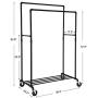 SONGMICS Industrial Pipe Clothes Rack Double Rail on Wheels with Commercial Grade Clothing Hanging Rack Organizer for Garment Storage Display, Black UHSR60B