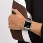 Jobese Compatible with Fitbit Blaze Bands, Soft Classic Canvas Fabric Straps with Genuine Leather Bands with Silver Metal Frame Compatible with Fitbit Blaze Bands Men Women
