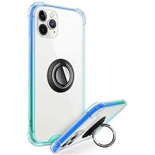 ANSIWEE Designed for iPhone 12 Pro 6.1 Inch Case, Metal Ring Stand Work with Magnetic Car Phone Mount Case Drop Protection Colorful Bumper and Clear Hard Back Teal Cases for iPhone 12 5G (Blue Green)
