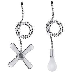 Ceiling Fan Pull Chain, 2pcs 3mm Diameter Beaded Ball Fan Pull Chain , 13.6 Inches Fan Pulls Set with Connector（Nickel ）