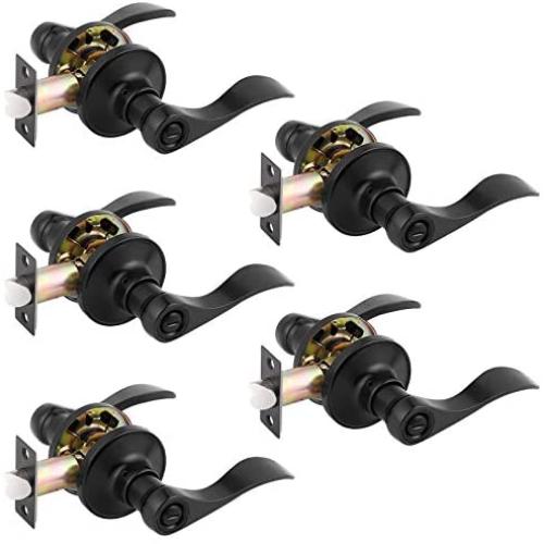 5 Pack - Gobrico Interior Privacy Handles Door Locksets Bed and Bath Leversets Black Finished