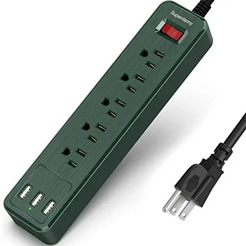 SUPERDANNY USB Surge Protector Power Strip Mountable 5ft Extension Cord Multiple Protection 5 Outlet 3 USB Port with Hook & Loop Fastener for iPhone iPad PC Home Office Travel Dark Green SUPERDANNY USB Surge Protector Power Strip Mountable 5ft Extension Cord Multiple Protection 5 Outlet 3 USB Port with Hook & Loop Fastener for iPhone iPad PC Home Office Travel Dark Green