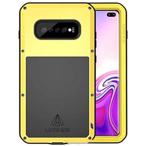 HuiFlying Galaxy S10 Plus Case,Newest Aluminum Alloy Metal Gorilla Glass Rugged Heavy Duty Bumper Hybrid Silicone Military Outdoor Shockproof Protective Cover for Samsung Galaxy S10 Plus,Yellow