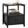 VECELO Modern Nightstand with Drawer Square End, Side Table for Bedroom, Living Room, Small Space, Night Stand with Open Shelf, Stable Metal Frame, Black