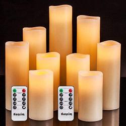 HANZIM Flameless Candles Battery Operated Candles 4'' 5'' 6'' 7'' 8'' 9'' Set of 9 Ivory Real Wax Pillar LED Candles with 10-Key Remote and Cycling 24 Hours Timer (Ivory 9 Pack)