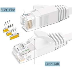 Ethernet Cable 100 ft, Cat6 Flat Internet Cable,Extra Long LAN Network Cable Patch Cord with Clips with Snagless Rj45 Connectors, Silm High Speed Computer Wire, Faster Than Cat5 5e Cables,White