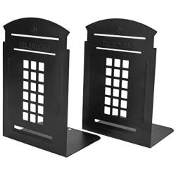 MerryNine Bookends Pair Nonskid Heavy Metal Durable Sturdy Strong Books Organizer Telephone Booth Bookshelf Decor Decorative Bedroom Library Office School Supplies Stationery Gift (Black_1 Pair)