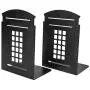 MerryNine Bookends Pair Nonskid Heavy Metal Durable Sturdy Strong Books Organizer Telephone Booth Bookshelf Decor Decorative Bedroom Library Office School Supplies Stationery Gift (Black_1 Pair)