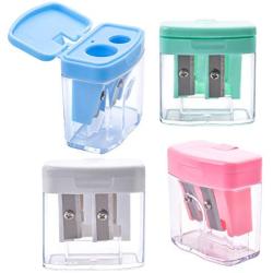 Aylifu 4 Pieces Manual Pencil Sharpener Dual-Hole with Cover in 4 Colors for Kids Home Offices School