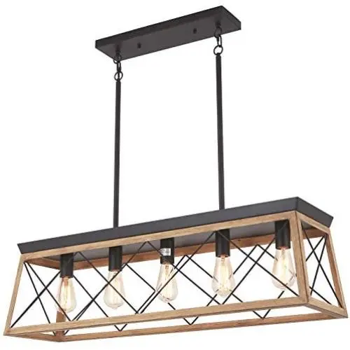 Merbotin Farmhouse Kitchen Island Light, 5-Light Distressed White Wood Finish Rustic Dining Table Chandelier Ceiling Light Hanging for Dining Room, Kitchen Island - Grain Brown Wood Finish… Merbotin Farmhouse Kitchen Island Light, 5-Light Distressed White Wood Finish Rustic Dining Table Chandelier Ceiling Light Hanging for Dining Room, Kitchen Island - Grain Brown Wood Finish…
