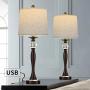 BOBOMOMO USB Metal Crystal Table Lamp 28 Set of 2 Modern Living Room Bedroom Nightstand Desk Lamp(Brown)