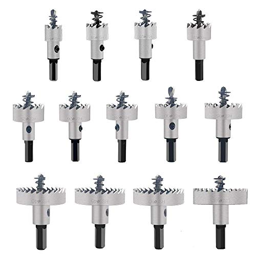 HSS Hole Saw Kits for Metal, Rocaris 13 pcs High-Speed Steel Hole Saw Cutting Kit Drill Bits Opener Cutter Tool for Stainless Steel,Copper, Iron 16~53mm