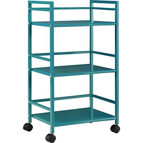 Ameriwood Home Marshall 3-Shelf Metal Rolling Utility Cart, Teal