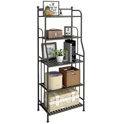 GHQME 5 Tier Metal Standing Shelf Space Saver, Storage Tower Rack for Kitchen Bathroom, Storage Shelving Unit Organizer, Outdoor Flower Stand (Black, 5-Tier)
