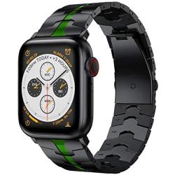 LDFAS Compatible for Apple Watch Band 44mm 42mm, Titanium Metal Watch Bands with Enhanced Durability Version Compatible for Apple Watch SE, Apple Watch Series 6/5/4/3 Smartwatch, Black/Green