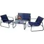 Kozyard Sofia 4 Pieces Patio/Outdoor Conversation Set with Strong Powder Coated Metal Frame, Breathable Textilence, Includes One Love Seat, Two Chairs and One Table (Navy Blue)