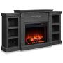 Della 1400-Watt Electric Fireplace in Grey with Built-in Bookshelves and an Enhanced Log Display
