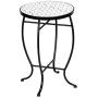 VINGLI Mosaic Outdoor Side Table, 14'' Round End Table, Accent Table,Glass Top Black Iron,White Cloud