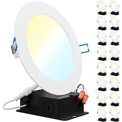 Sunco Lighting 16 Pack 6 Inch Slim LED Downlight with Junction Box, Select from 5 Colors (2700k/3000k/3500k/4000k/5000k), 14W=100W, 850 LM, Dimmable, Selectable Recessed Fixture, IC Rated - UL Sunco Lighting 16 Pack 6 Inch Slim LED Downlight with Junction Box, Select from 5 Colors (2700k/3000k/3500k/4000k/5000k), 14W=100W, 850 LM, Dimmable, Selectable Recessed Fixture, IC Rated - UL