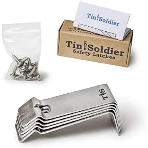 Tin Soldier Metal Cabinet and Drawer Safety Latches childproofing Lock (5-Piece Set) | Heavy-Duty Stainless Steel Design | Business, Kitchen, Bathroom, Garage, RV | Kids, Pets | Includes Hardware Tin Soldier Metal Cabinet and Drawer Safety Latches childproofing Lock (5-Piece Set) | Heavy-Duty Stainless Steel Design | Business, Kitchen, Bathroom, Garage, RV | Kids, Pets | Includes Hardware