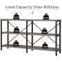 KICODE Rustic Console Table, 55 Inch Sofa Table with Storage Shelf, Industrial Hallway Table, 3 Shelf Open Bookshelf (Dark Gray Oak)