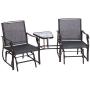 Outsunny 2 Person Outdoor Sling Fabric Double Glider Rocker Chair with Table, Grey