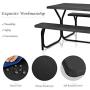 Giantex Picnic Table Bench Set Outdoor Camping All Weather Metal Base Wood-Like Texture Backyard Poolside Dining Party Garden Patio Lawn Deck Large Camping Picnic Tables for Adult (Black)