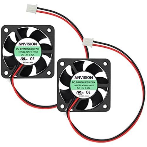 ANVISION 2-Pack 40mm x 10mm DC 12V Brushless Cooling Fan, Dual Ball Bearing, YDM4010B12 ANVISION 2-Pack 40mm x 10mm DC 12V Brushless Cooling Fan, Dual Ball Bearing, YDM4010B12