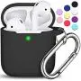 AirPods Case Cover with Keychain, Full Protective Silicone AirPods Accessories Skin Cover for Women Girl with Apple AirPods Wireless Charging Case,Front LED Visible-Black