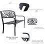 Giantex 50'' Patio Garden Bench Loveseats Park Yard Furniture Decor Cast Iron Frame Black Steel with Floral Scroll Pattern