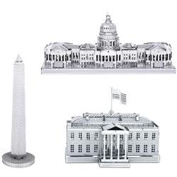 Metal Earth Fascinations 3D Metal Model Kits Set of 3 - White House - Washington Monument - US Capitol