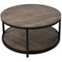 NSdirect 36 inches Round Coffee Table, Rustic Wooden Surface Top & Sturdy Metal Legs Industrial Sofa Table for Living Room Modern Design Home Furniture with Storage Open Shelf (Light Walunt)