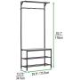 mDesign Coat Rack and Bench Organizer System Storage Unit, 4 Hooks Holds Jackets, Scarves, Purses, Hats, Leashes, Shoes, Boots for Bedroom, Hallway, Entryway 2-Tier Storage Bench- Black/Gray Wood Wash