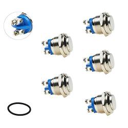 MONZYDQ 5Pcs 16mm5/8'' Momentary Push Button Switch,Waterproof Metal Pushbutton 220V AC 2A Self-Reset for Car Modificine.(High Round Head)