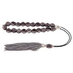 Grey Obsidian Gemstone (Edged Beads), Handmade Greek Worry Beads or Komboloi with Alpaca Metal Parts on Pure Silk Cord & Tassel, Length 34cm (13.4)