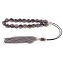 Grey Obsidian Gemstone (Edged Beads), Handmade Greek Worry Beads or Komboloi with Alpaca Metal Parts on Pure Silk Cord & Tassel, Length 34cm (13.4)