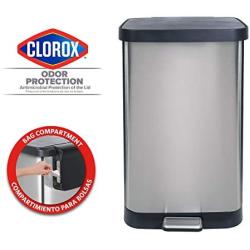 Glad Stainless Steel Step Trash Can with Clorox Odor Protection | Large Metal Kitchen Garbage Bin with Soft Close Lid, Foot Pedal and Waste Bag Roll Holder, 20 Gallon