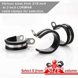 Cable Clamps Assortment Kit, LOKMAN 44 Pieces Stainless Steel Rubber Cushion Pipe Clamps Assorted in 5 Size 1/4 5/16 3/8 1/2 5/8, Come With Durable PP Storage Case with Chart