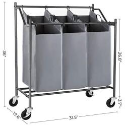 SONGMICS Laundry Clothes Sorters, 3-Bag, Gray