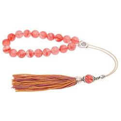Pink Quartz Gemstone, Handmade Greek Worry Beads or Komboloi, Alpaca Metal Parts on a Pure Silk Cord & Tassel