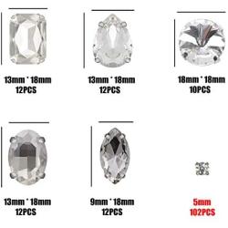 Towenm Sew On Rhinestones, 160PCS Sew On Glass Rhinestone, Sewing Claw Crystals, Metal Prong Setting Flatback Rhinestones, for Costume, Clothes, Garments (Crystal Clear/White, Mixed Shaps)