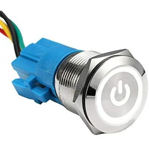 ESUPPORT Stainless Steel 19mm 12V 5A Power Symbol Angel Eye Halo Car White LED Light Metal Push Button Toggle Switch Socket Plug Wire Waterproof ESUPPORT Stainless Steel 19mm 12V 5A Power Symbol Angel Eye Halo Car White LED Light Metal Push Button Toggle Switch Socket Plug Wire Waterproof