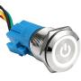 ESUPPORT Stainless Steel 19mm 12V 5A Power Symbol Angel Eye Halo Car White LED Light Metal Push Button Toggle Switch Socket Plug Wire Waterproof