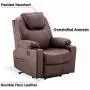 Mcombo Electric Power Lift Recliner Chair Sofa with Massage and Heat for Elderly, 3 Positions, 2 Side Pockets and Cup Holders, USB Ports, Faux Leather 7040 (Medium, Light Brown)