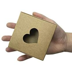 20Pcs Brown Mini Kraft Paper Box with Heart Shaped Window Gift Craft Candy Chocolate Paper Packaging Boxes 3x3x1.2 inch