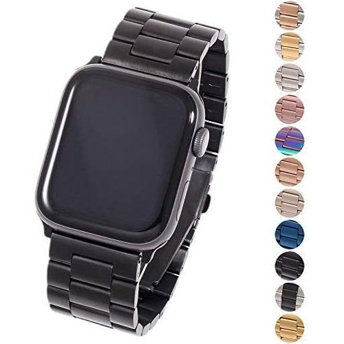 Miniseas Band Compatible with Apple Watch Band 38mm 42mm Stainless Steel Wristband Metal Buckle Clasp Strap Replacement Bracelet for iWatch Series 5/4/3/2/1 40mm 44mm (Black, 38MM-40MM)